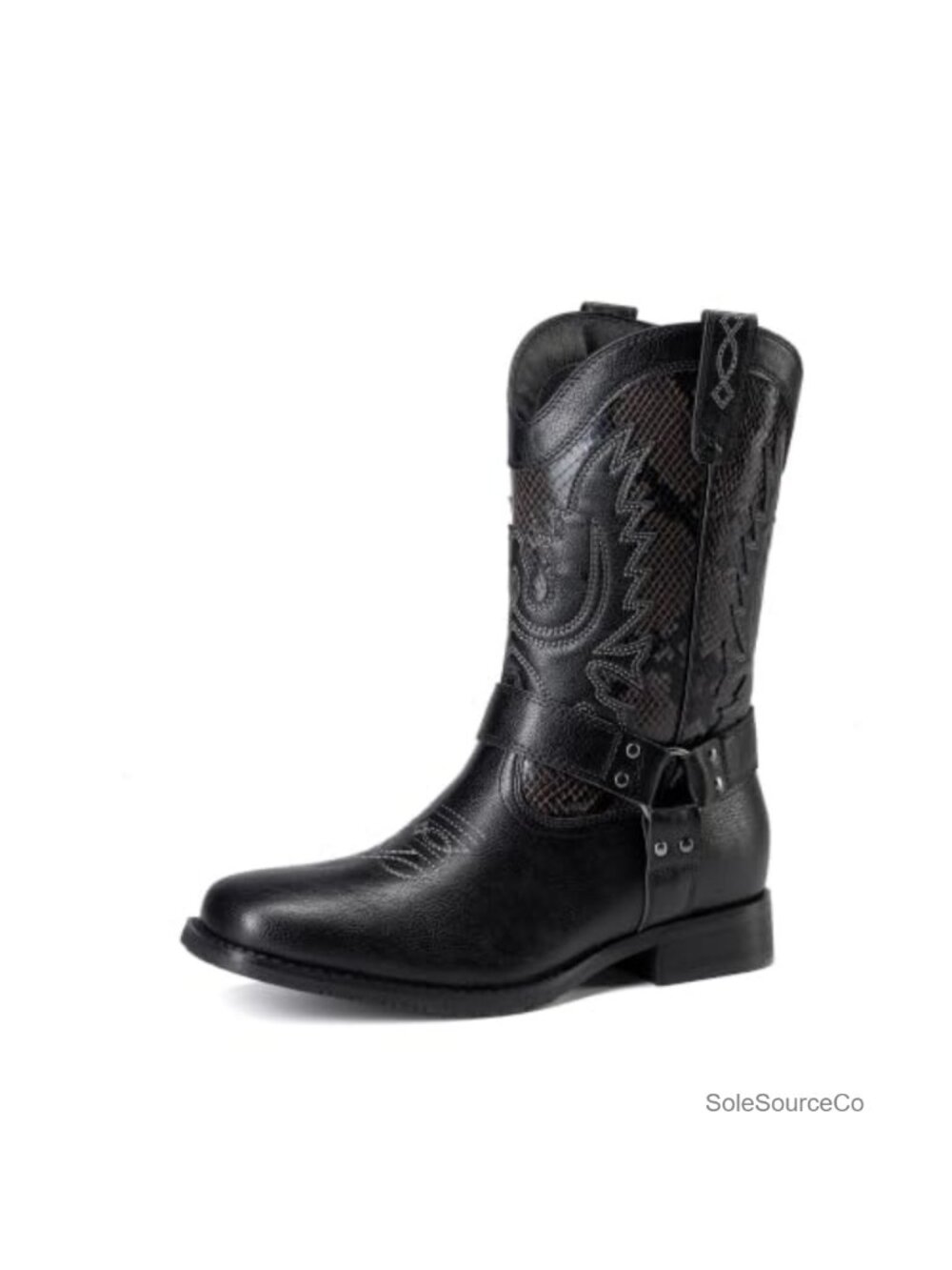 Men's Square Toe Western Cowboy Boots Faux Leather Pull-On Mid-Calf